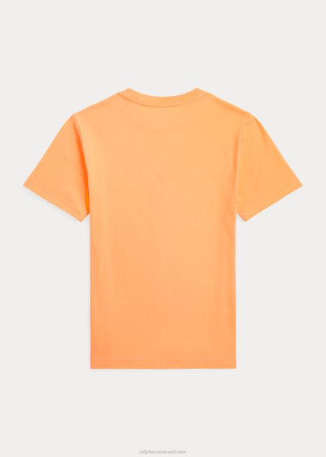 camiseta de jérsei de algodão com logo big pony BD6J5650 crianças Ralph Lauren laranja claro