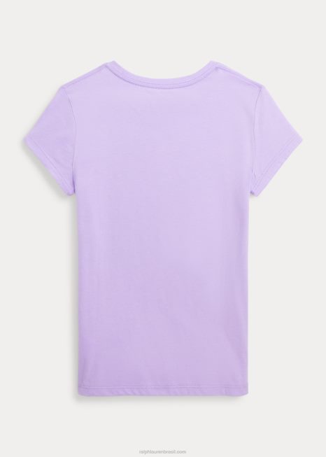 camiseta de jérsei de algodão com logo big pony BD6J6719 crianças Ralph Lauren pó roxo