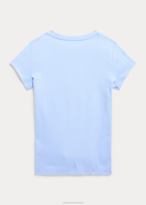 camiseta de jérsei de algodão com logo big pony BD6J6800 crianças Ralph Lauren bebê azul