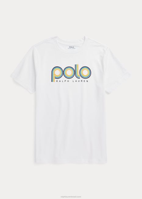 camiseta de jérsei de algodão com logotipo BD6J6103 crianças Ralph Lauren branco