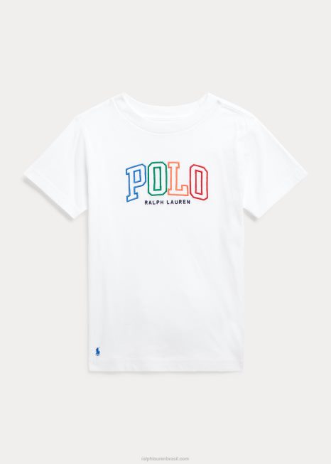 camiseta de jérsei de algodão com logotipo BD6J6434 crianças Ralph Lauren branco