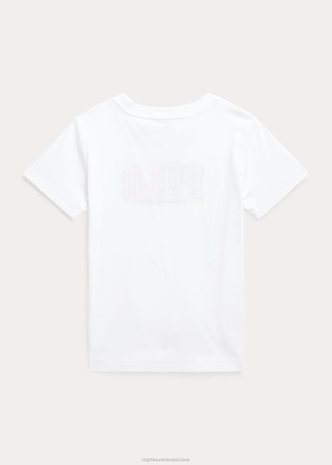 camiseta de jérsei de algodão com logotipo BD6J6434 crianças Ralph Lauren branco