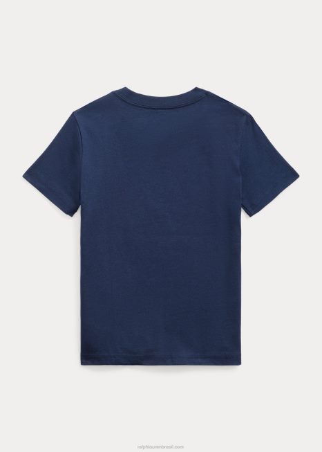 camiseta de jérsei de algodão com logotipo BD6J6509 crianças Ralph Lauren marinha de cruzeiro