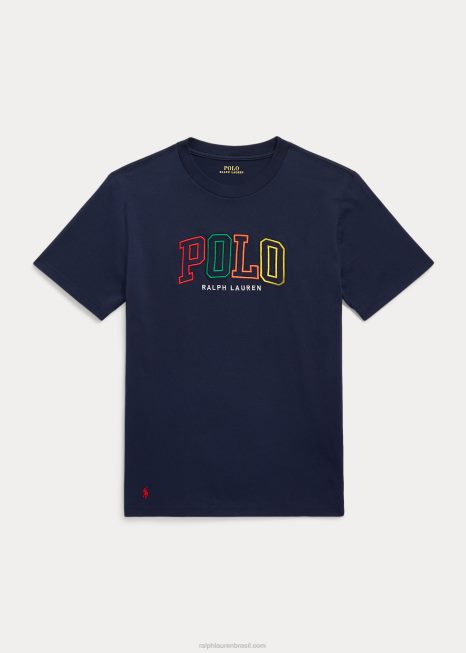 camiseta de jérsei de algodão com logotipo BD6J6562 crianças Ralph Lauren marinha de cruzeiro