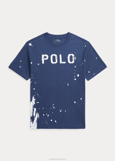 camiseta de jérsei de algodão com logotipo BD6J6642 crianças Ralph Lauren marinho rústico