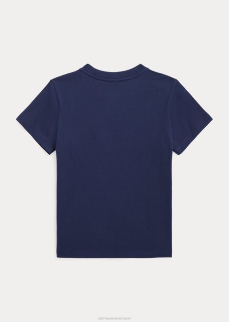 camiseta de jérsei de algodão ombre big pony BD6J6502 crianças Ralph Lauren marinha de cruzeiro