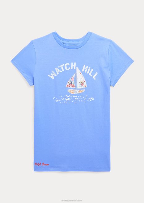 camiseta de jérsei de algodão para veleiro BD6J7147 crianças Ralph Lauren ilha do porto azul