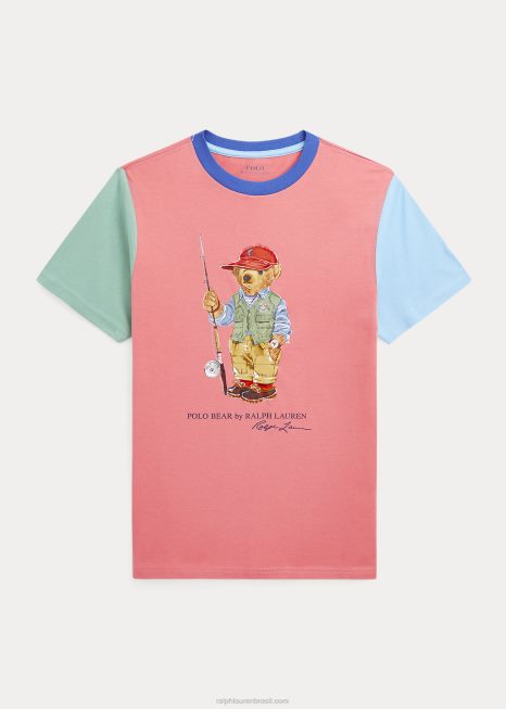 camiseta polo bear color blocked de algodão BD6J6090 crianças Ralph Lauren rosa do deserto multi
