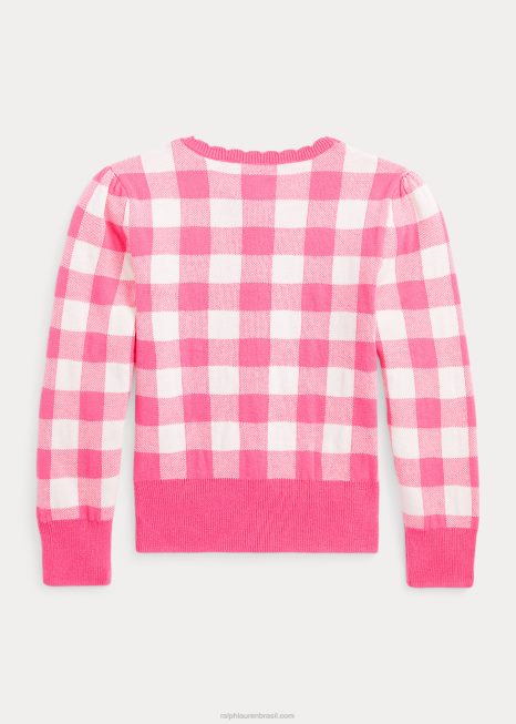 cardigã de algodão guingão BD6J9966 crianças Ralph Lauren rosa delicado