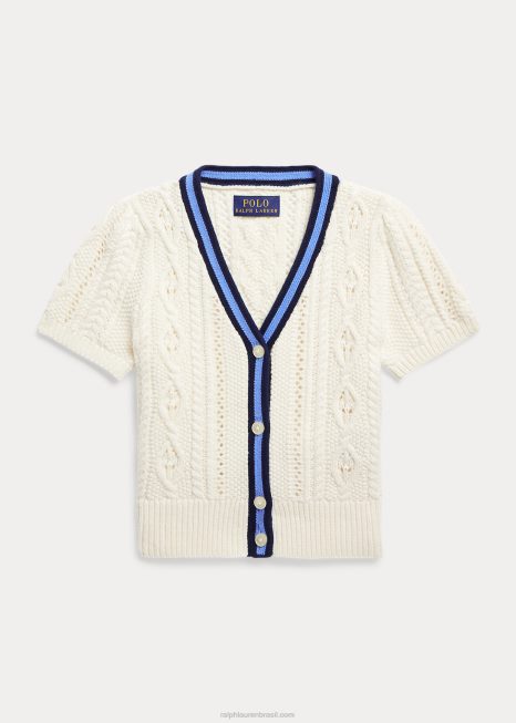 cardigã de críquete de manga curta de algodão BD6J7384 crianças Ralph Lauren creme multi