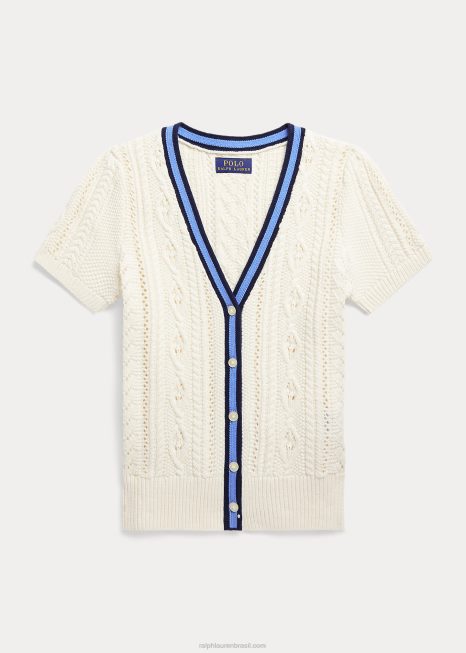 cardigã de críquete de manga curta de algodão BD6J7530 crianças Ralph Lauren creme de críquete multi