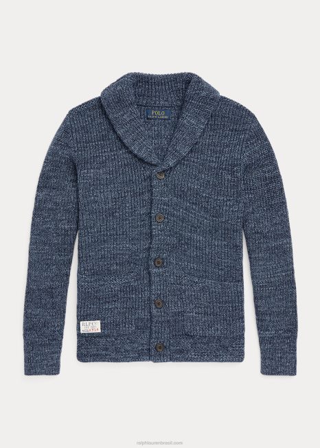 cardigã de xale de algodão marmorizado BD6J6685 crianças Ralph Lauren marga azul