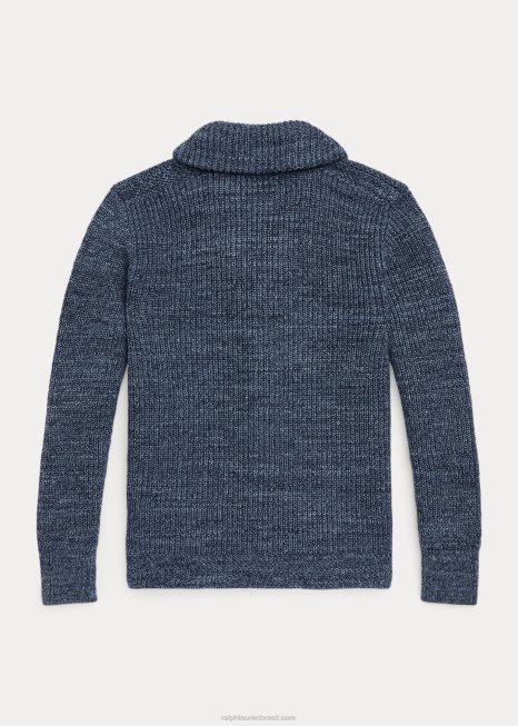 cardigã de xale de algodão marmorizado BD6J6685 crianças Ralph Lauren marga azul