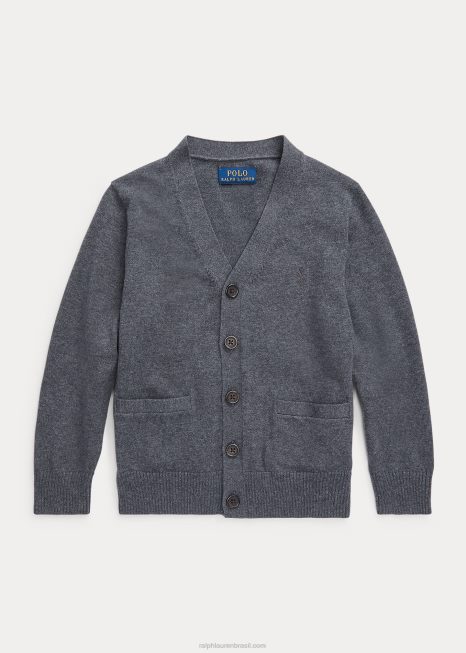 cardigã decote em v de algodão BD6J5916 crianças Ralph Lauren urze cinza médio