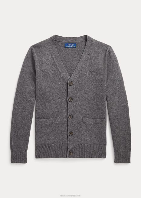 cardigã decote em v de algodão BD6J6241 crianças Ralph Lauren urze cinza médio