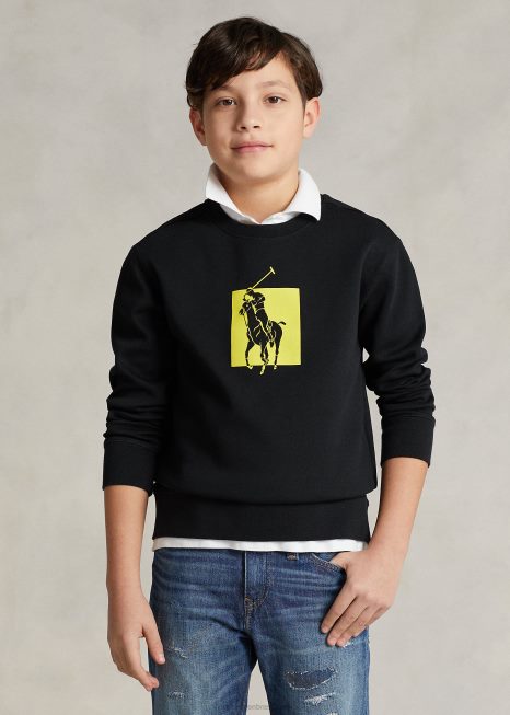 moletom malha dupla com logo big pony BD6J5973 crianças Ralph Lauren preto