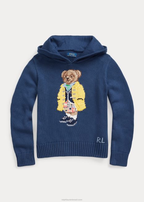 suéter de algodão com capuz de urso polo BD6J7494 crianças Ralph Lauren azul rústico