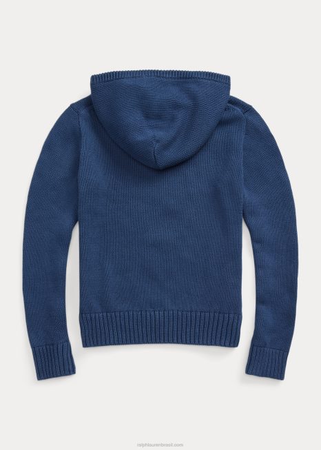 suéter de algodão com capuz de urso polo BD6J7494 crianças Ralph Lauren azul rústico