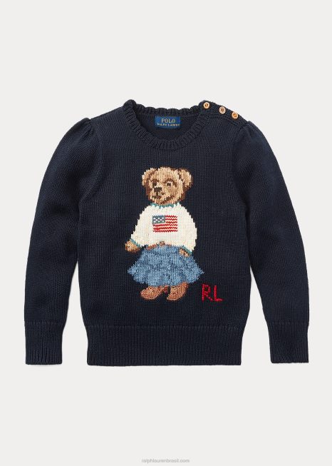 suéter de algodão de urso polo BD6J6930 crianças Ralph Lauren marinha caçadora