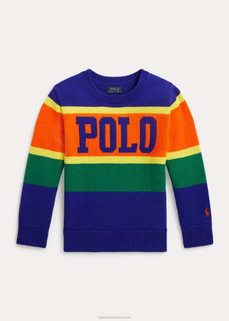 suéter de algodão listrado com logo BD6J9914 crianças Ralph Lauren cidade real multi