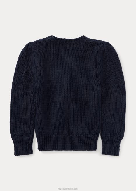 suéter de gola redonda de algodão bandeira BD6J6793 crianças Ralph Lauren marinha caçadora