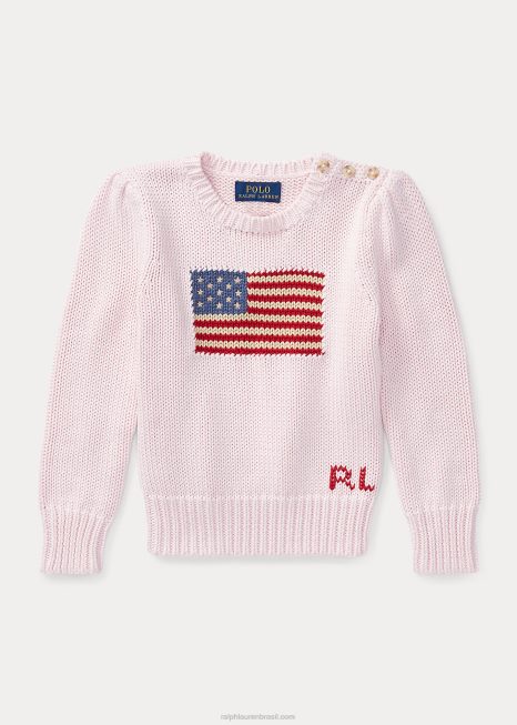suéter de gola redonda de algodão bandeira BD6J6795 crianças Ralph Lauren acácia rosa