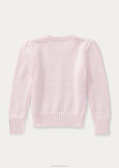 suéter de gola redonda de algodão bandeira BD6J6795 crianças Ralph Lauren acácia rosa