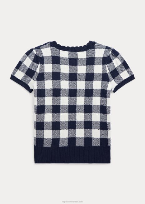 suéter de manga curta de algodão xadrez BD6J7366 crianças Ralph Lauren marinho refinado multi