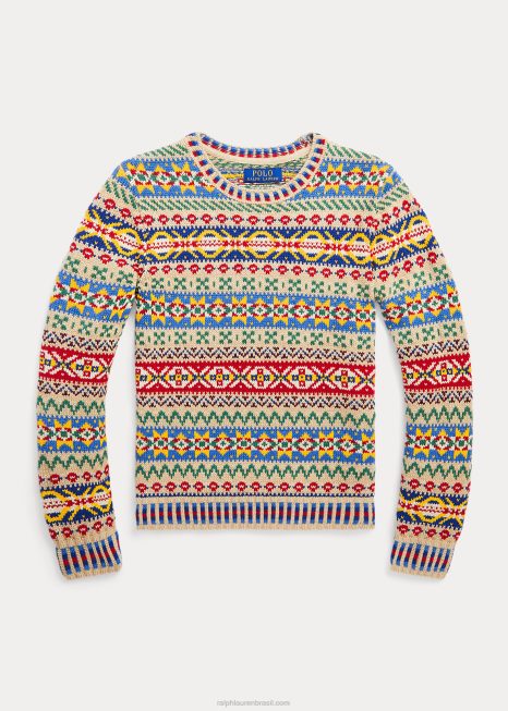 suéter de mistura de algodão fair isle BD6J6010 crianças Ralph Lauren multi fairisle