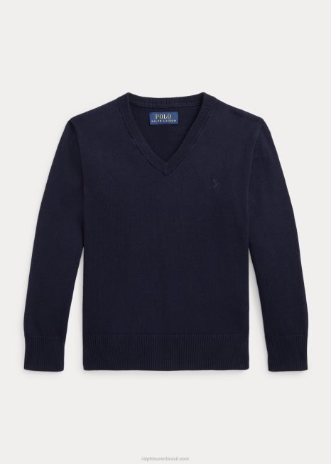 suéter decote em v de algodão BD6J5863 crianças Ralph Lauren rl marinha