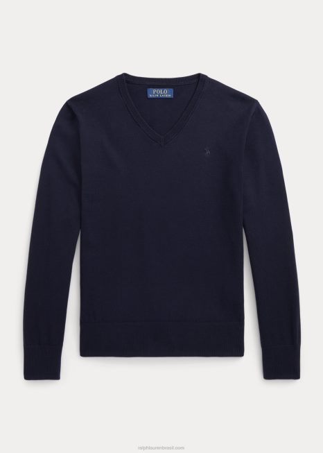 suéter decote em v de algodão BD6J6242 crianças Ralph Lauren rl marinha