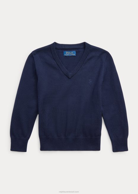 suéter decote em v de algodão BD6J6301 crianças Ralph Lauren rl marinha