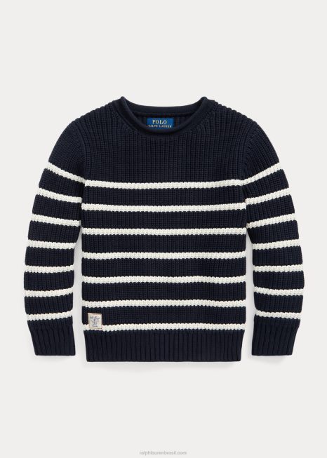 suéter listrado de gola alta BD6J6532 crianças Ralph Lauren rl navy c/ creme imobiliário