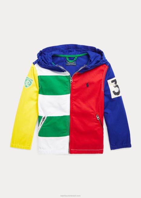jaqueta com capuz de algodão color block BD6J5778 crianças Ralph Lauren bloco de cores multi