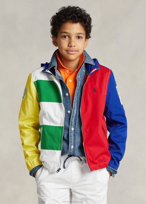 jaqueta com capuz de algodão color block BD6J5991 crianças Ralph Lauren bloco de cores multi