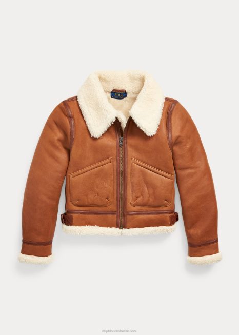 jaqueta de couro forrada BD6J7190 crianças Ralph Lauren âmbar marrom