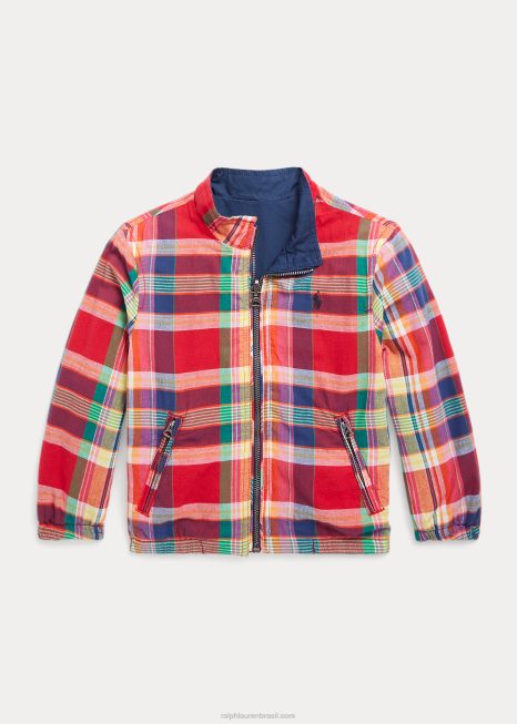jaqueta madras de algodão reversível BD6J5662 crianças Ralph Lauren vermelho/marinho multi