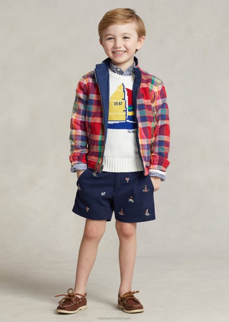 jaqueta madras de algodão reversível BD6J5662 crianças Ralph Lauren vermelho/marinho multi