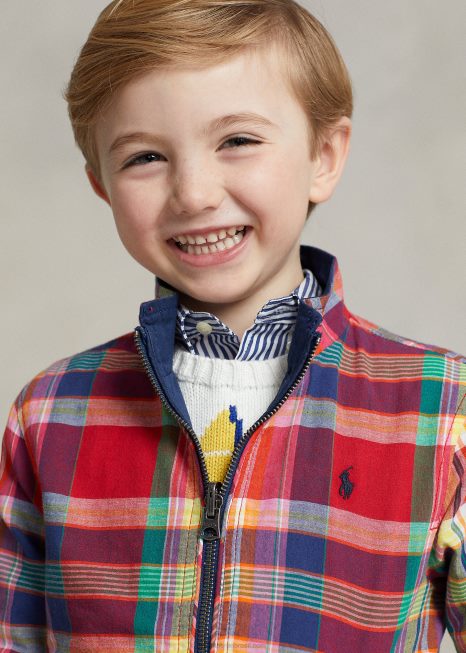 jaqueta madras de algodão reversível BD6J5662 crianças Ralph Lauren vermelho/marinho multi