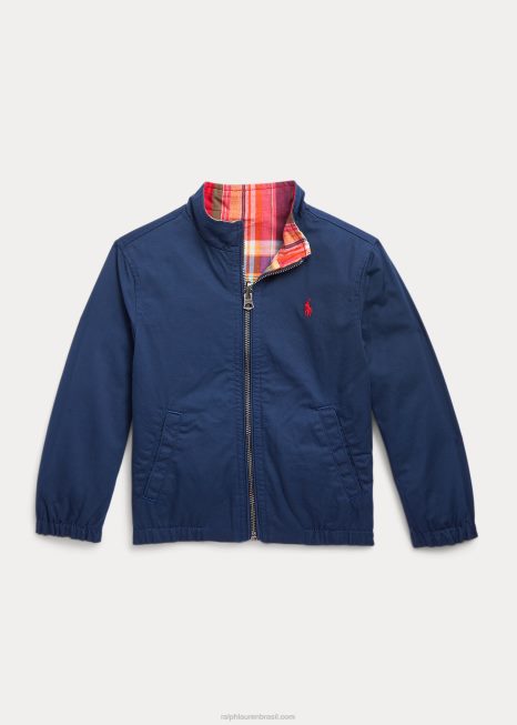 jaqueta madras de algodão reversível BD6J5662 crianças Ralph Lauren vermelho/marinho multi