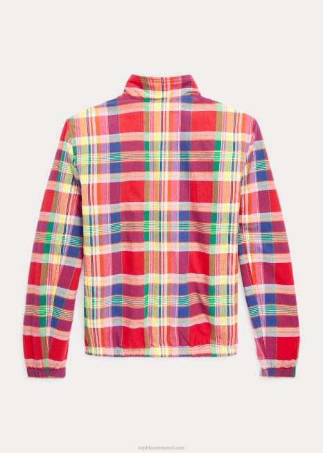 jaqueta madras de algodão reversível BD6J6181 crianças Ralph Lauren vermelho/marinho multi