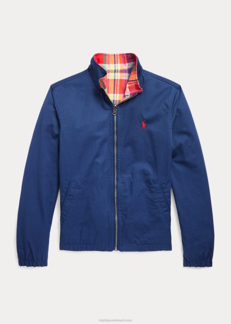 jaqueta madras de algodão reversível BD6J6181 crianças Ralph Lauren vermelho/marinho multi
