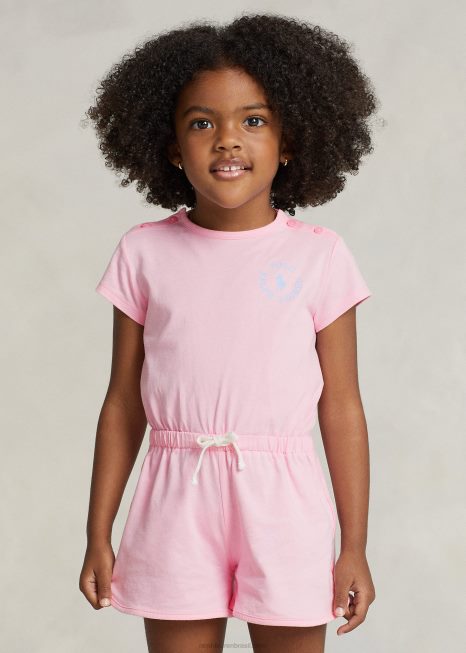macacão de jérsei de algodão com logo big pony BD6J6707 crianças Ralph Lauren rosa carmelo