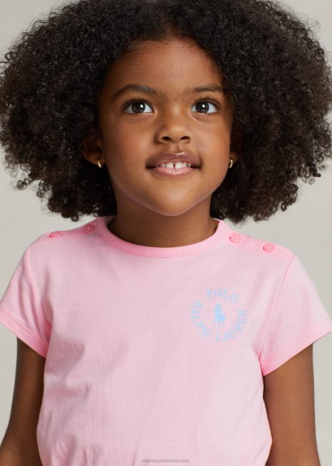 macacão de jérsei de algodão com logo big pony BD6J6707 crianças Ralph Lauren rosa carmelo