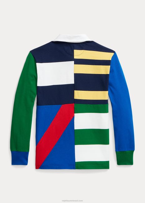 camisa de rugby jérsei de algodão patchwork BD6J9866 crianças Ralph Lauren multi da marinha de newport