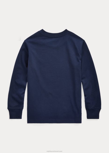 t-shirt de manga comprida em jersey de algodão BD6J5905 crianças Ralph Lauren marinha de cruzeiro