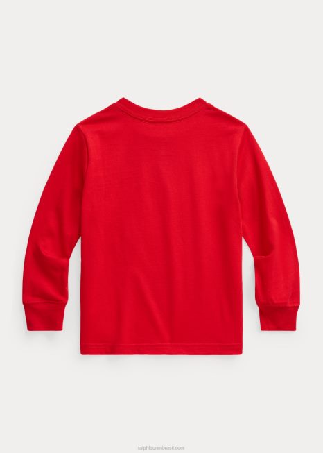 t-shirt de manga comprida em jersey de algodão BD6J5908 crianças Ralph Lauren rl 2000 vermelho