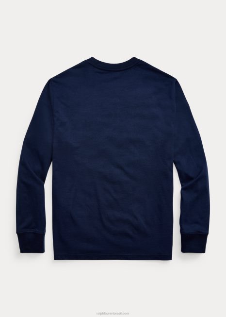t-shirt de manga comprida em jersey de algodão BD6J6286 crianças Ralph Lauren marinha de cruzeiro