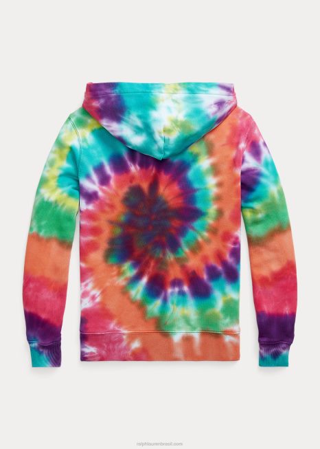 moletom com capuz de algodão francês tie-dye BD6J6130 crianças Ralph Lauren tintura de gravata arco-íris