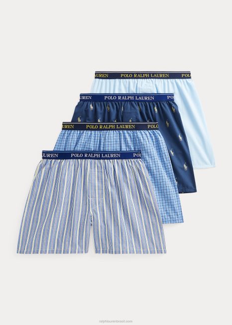 boxer de algodão tecido pacote com 4 BD6J6411 crianças Ralph Lauren rústico marinho campus amarelo